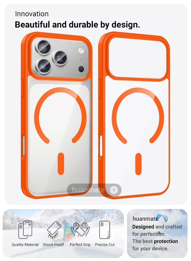 هووانميت حافظة لهاتف أبل آيفون 17 برو ماج سيف شفاف/برتقالي - مغناطيس قوي وعالي الجودة، متوافق مع الشحن اللاسلكي، حماية ضد الصدمات، غطاء مغناطيسي نحيف للغاية مضاد للخدش لهاتف أبل آيفون 17 برو - Image 2